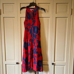 Red and Blue Floral Sleeveless Dress